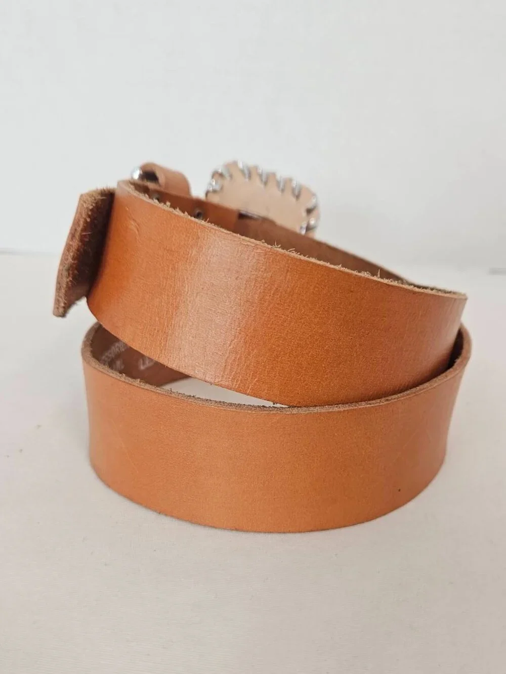 Accessories by Pearl Vintage Leather Whipstitch Wide Belt Tan Medium
